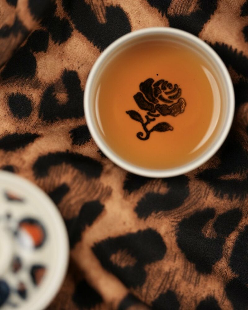 Hand-painted Qinghua Iron-red Porcelain leopard motif 60ml Gaiwan Set