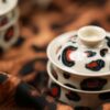 Hand-painted Qinghua Iron-red Porcelain leopard motif 60ml Gaiwan Set