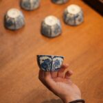 Handmade Hand-painted Qinghua Hexagonal Ceramic Blue-and-white floral window panels 120ml Host Cup