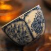 Handmade Hand-painted Qinghua Hexagonal Ceramic Blue-and-white floral window panels 120ml Host Cup