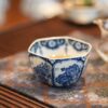 Handmade Hand-painted Qinghua Hexagonal Ceramic Blue-and-white floral window panels 120ml Host Cup