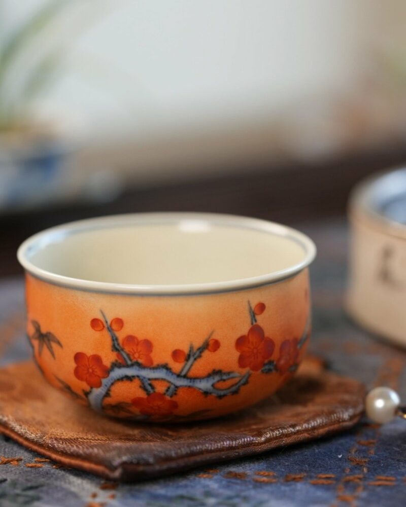 Handmade Hand-painted Qinghua Overglaze decoration Iron-red Porcelain pine bamboo plum 60ml Gaiwan Set