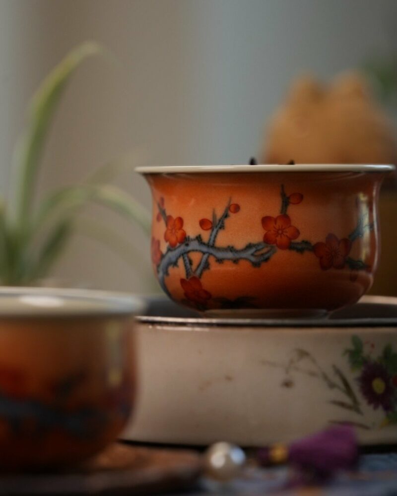 Handmade Hand-painted Qinghua Overglaze decoration Iron-red Porcelain pine bamboo plum 60ml Gaiwan Set