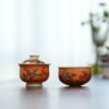 Handmade Hand-painted Qinghua Overglaze decoration Iron-red Porcelain pine bamboo plum 60ml Gaiwan Set