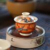 Handmade Hand-painted Qinghua Overglaze decoration Iron-red Porcelain pine bamboo plum 60ml Gaiwan Set