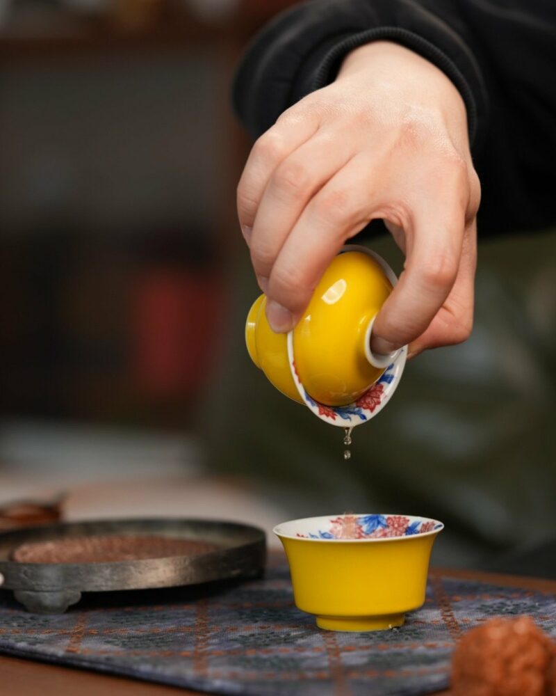 Handmade Hand-painted Qinghua Underglaze Red Wood-kiln Fired Porcelain goose-yellow glaze 65ml Gaiwan Set Pre Order Ship In 20 Days