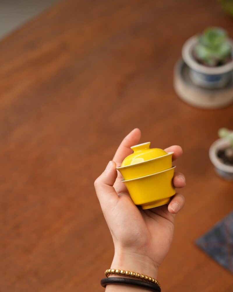 Handmade Hand-painted Qinghua Underglaze Red Wood-kiln Fired Porcelain goose-yellow glaze 65ml Gaiwan Set Pre Order Ship In 20 Days