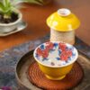 Handmade Hand-painted Qinghua Underglaze Red Wood-kiln Fired Porcelain goose-yellow glaze 65ml Gaiwan Set Pre Order Ship In 20 Days