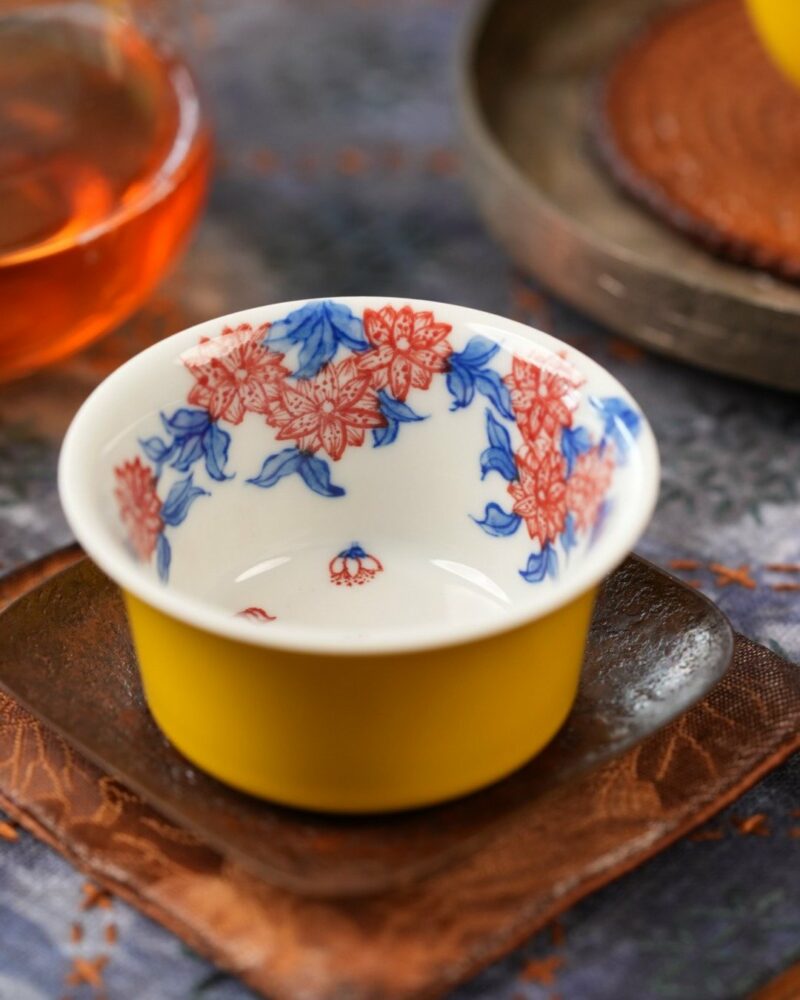 Handmade Hand-painted Qinghua Underglaze Red Wood-kiln Fired Porcelain goose-yellow glaze 65ml Gaiwan Set Pre Order Ship In 20 Days
