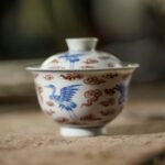 Handmade Hand-painted Underglaze Red Ceramic Auspicious Cloud Crane 120ml Gaiwan