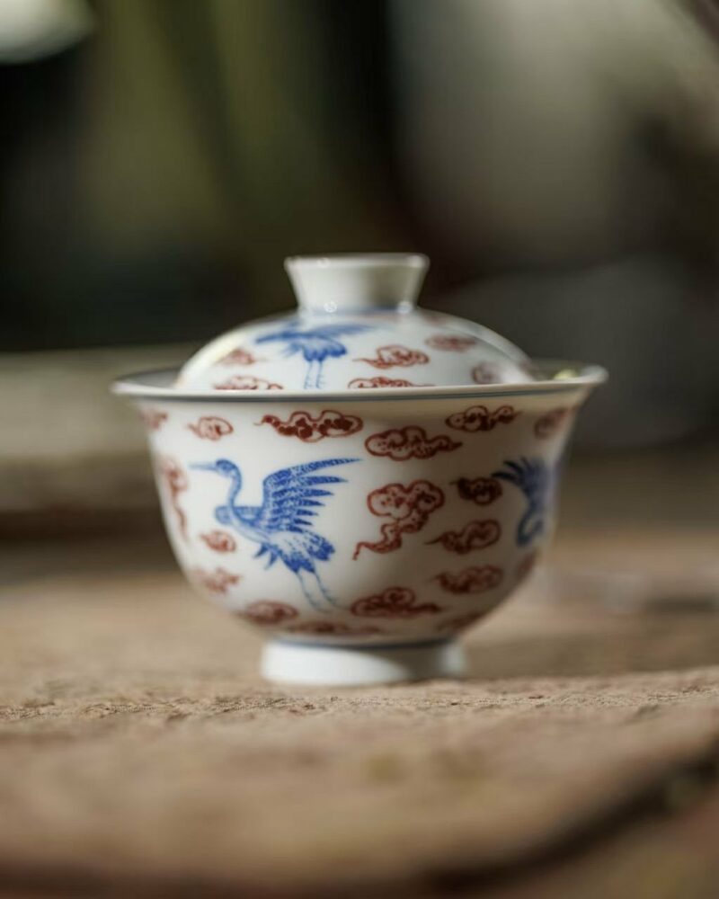 Handmade-Hand-painted-Underglaze-Red-Ceramic-Auspicious-Cloud-Crane-120ml-Gaiwan1 Handmade Hand-painted Underglaze Red Ceramic Auspicious Cloud Crane 120ml Gaiwan