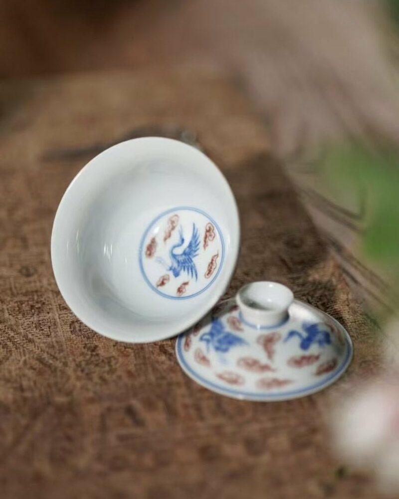 Handmade-Hand-painted-Underglaze-Red-Ceramic-Auspicious-Cloud-Crane-120ml-Gaiwan2 Handmade Hand-painted Underglaze Red Ceramic Auspicious Cloud Crane 120ml Gaiwan