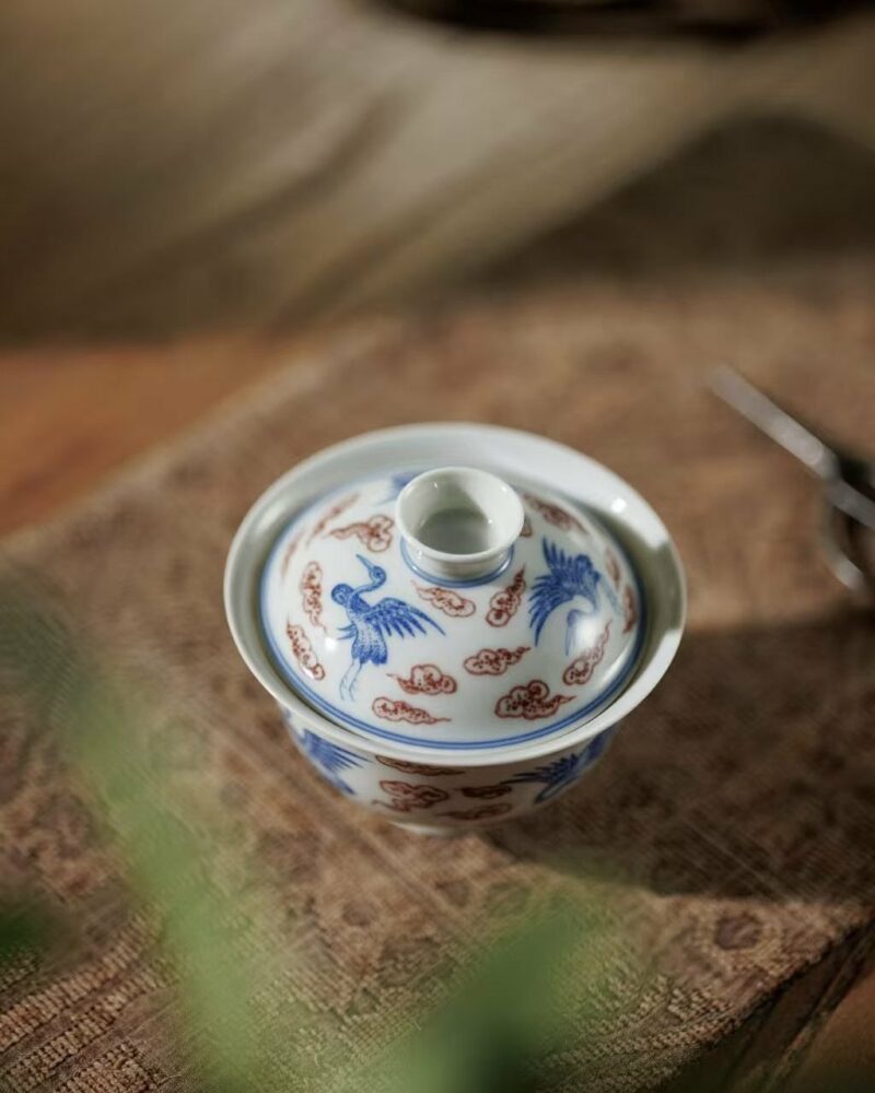 Handmade-Hand-painted-Underglaze-Red-Ceramic-Auspicious-Cloud-Crane-120ml-Gaiwan3 Handmade Hand-painted Underglaze Red Ceramic Auspicious Cloud Crane 120ml Gaiwan