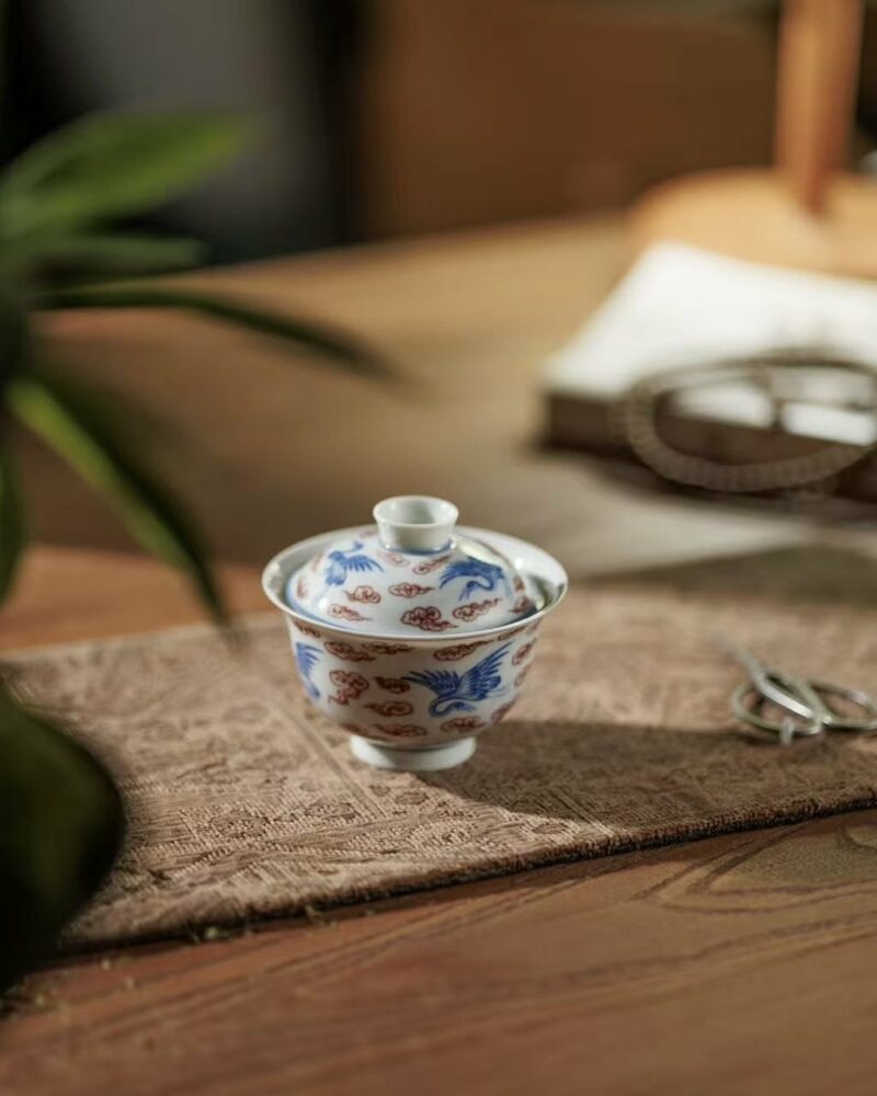 Handmade-Hand-painted-Underglaze-Red-Ceramic-Auspicious-Cloud-Crane-120ml-Gaiwan4 Handmade Hand-painted Underglaze Red Ceramic Auspicious Cloud Crane 120ml Gaiwan