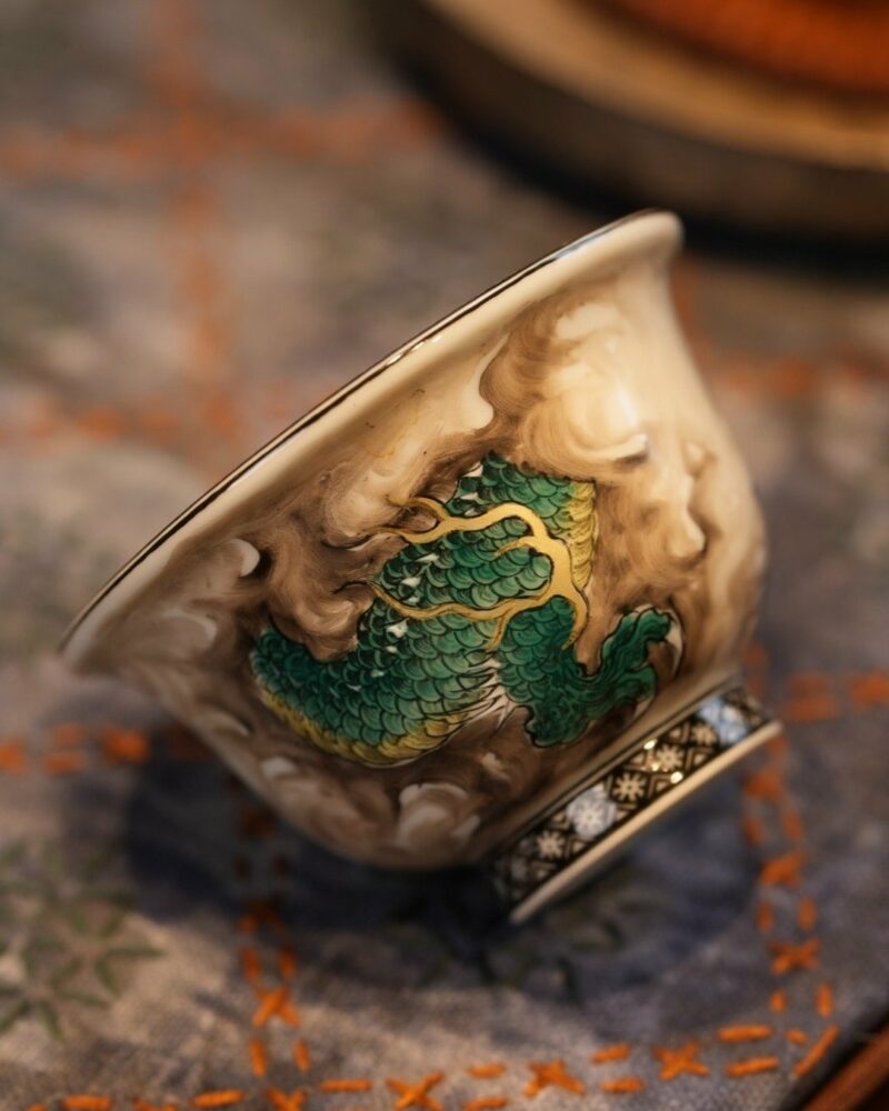 Handmade Overglaze decoration Chinese Style Porcelain Cloud-Piercing Green Dragon 70ml Gaiwan Set Preorder Ship in 30 Days
