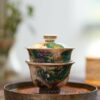 Handmade Overglaze decoration Chinese Style Porcelain Cloud-Piercing Green Dragon 70ml Gaiwan Set Preorder Ship in 30 Days
