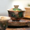 Handmade Overglaze decoration Chinese Style Porcelain Cloud-Piercing Green Dragon 70ml Gaiwan Set Preorder Ship in 30 Days
