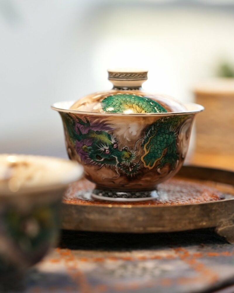 Handmade Overglaze decoration Chinese Style Porcelain Cloud-Piercing Green Dragon 70ml Gaiwan Set Preorder Ship in 30 Days