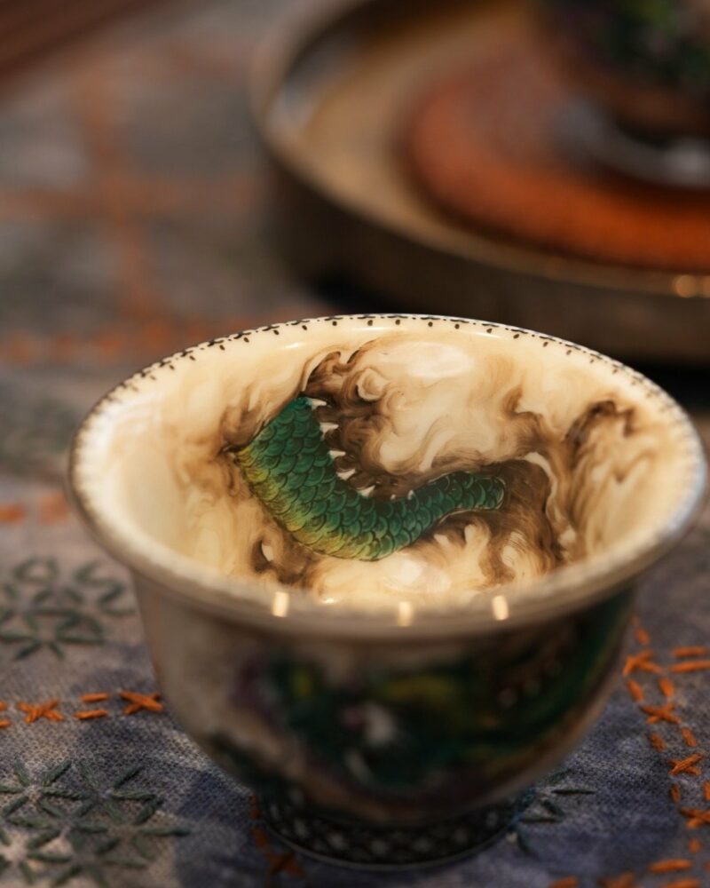Handmade Overglaze decoration Chinese Style Porcelain Cloud-Piercing Green Dragon 70ml Gaiwan Set Preorder Ship in 30 Days