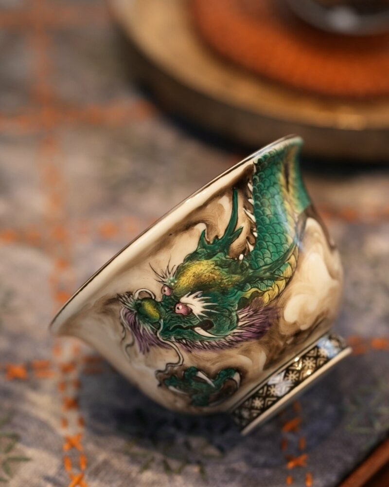 Handmade Overglaze decoration Chinese Style Porcelain Cloud-Piercing Green Dragon 70ml Gaiwan Set Preorder Ship in 30 Days