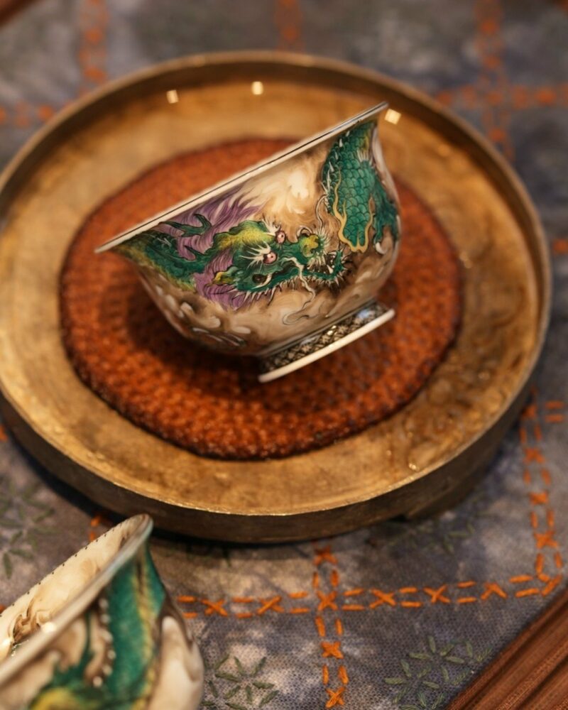 Handmade Overglaze decoration Chinese Style Porcelain Cloud-Piercing Green Dragon 70ml Gaiwan Set Preorder Ship in 30 Days