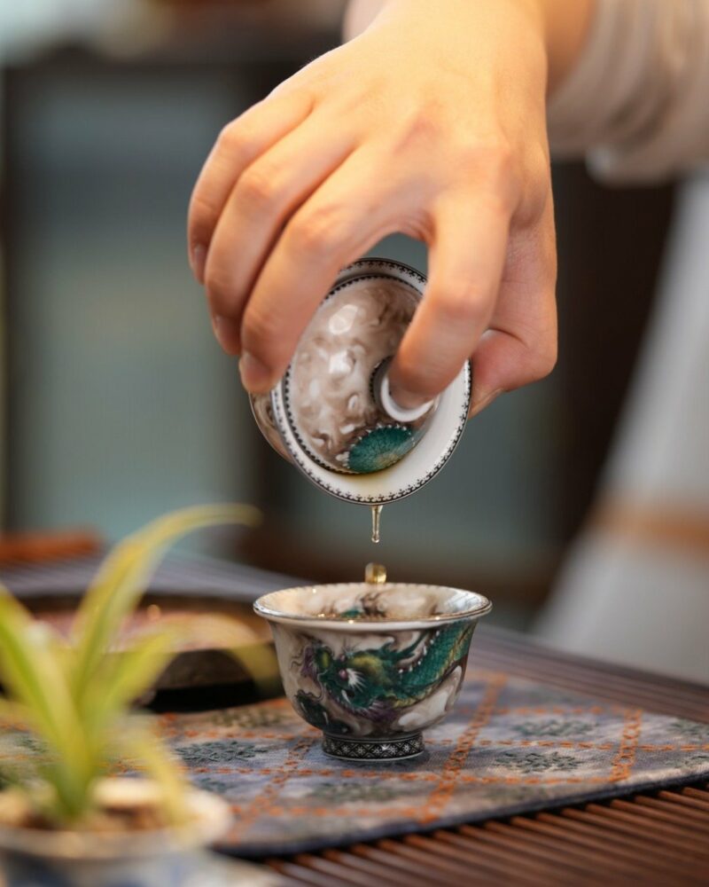 Handmade Overglaze decoration Chinese Style Porcelain Cloud-Piercing Green Dragon 70ml Gaiwan Set Preorder Ship in 30 Days