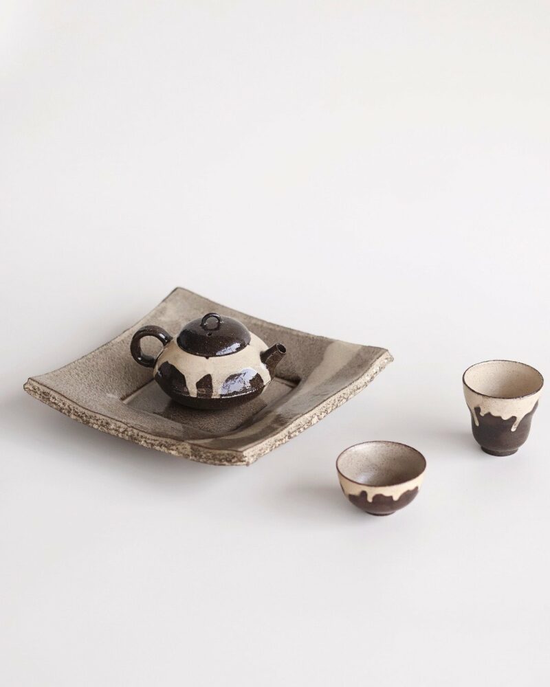 Handmade Powder Glaze Wabisabi Style Aged Clay Chestnut 100ml Chinese Teapot