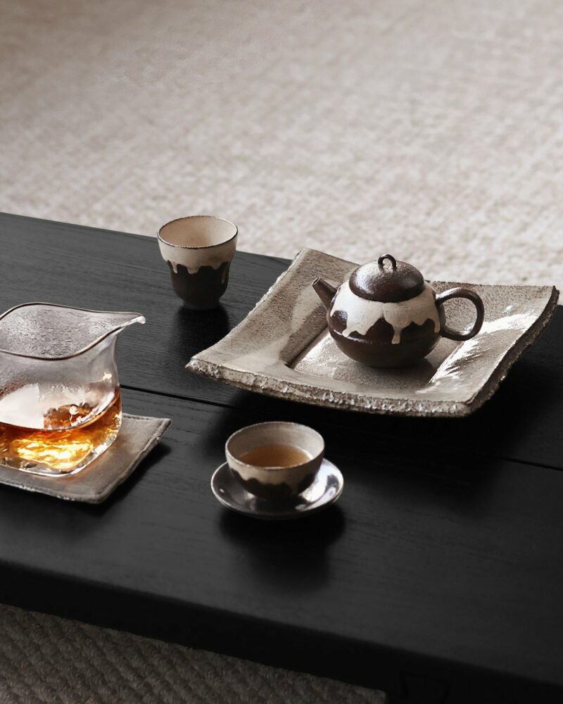 Handmade Powder Glaze Wabisabi Style Aged Clay Chestnut 100ml Chinese Teapot