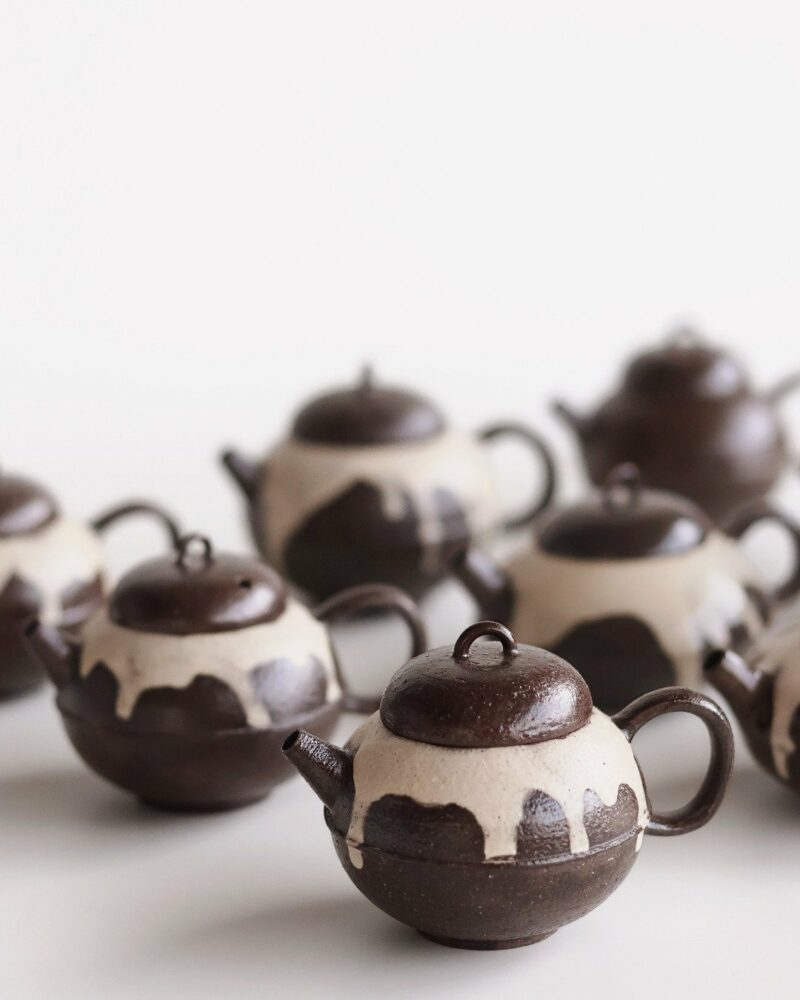 Handmade Powder Glaze Wabisabi Style Aged Clay Chestnut 100ml Chinese Teapot