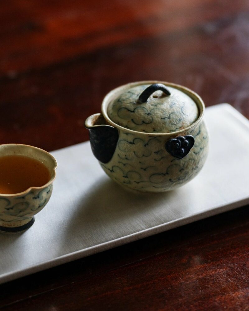 Handmade Vintage Style Ceramic Hand-Painted Blue Cloud Pattern 150ml Grabpot