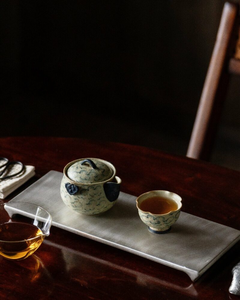 Handmade Vintage Style Ceramic Hand-Painted Blue Cloud Pattern 150ml Grabpot