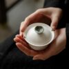 Minimalist Porcelain Plain Lard White Jade Knob 90ml Gaiwan