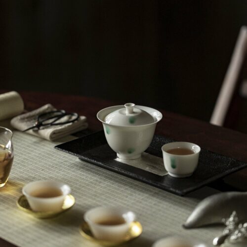 Minimalist White Porcelain Emerald Raindrops 110ml Gaiwan