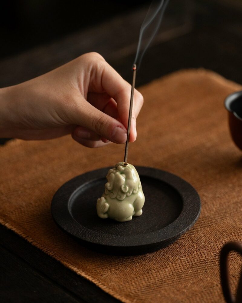 Celadon Wealth Attracting Ceramic Pi Xiu Incense Holder