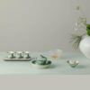 Hand-painted Ceramic Cloud Green Resting Cat Horseshoe Shape Gaiwan