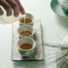 Hand-painted Ceramic Cloud Green Resting Cat Horseshoe Shape Gaiwan