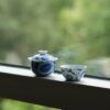 Hand-painted Qinghua Gold Rim Porcelain Sunflower 85ml Gaiwan Set