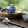 Hand-painted Qinghua Gold Rim Porcelain Sunflower 85ml Gaiwan Set