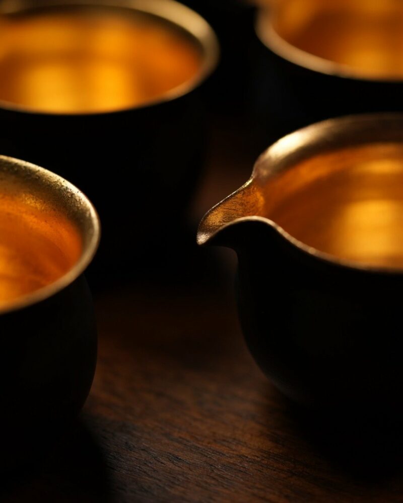 Handmade Clay Black Glaze Gold Brushed 100ml Fair Cup Gong Dao Bei