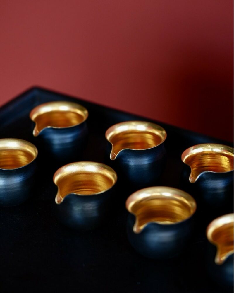 Handmade Clay Black Glaze Gold Brushed 100ml Fair Cup Gong Dao Bei