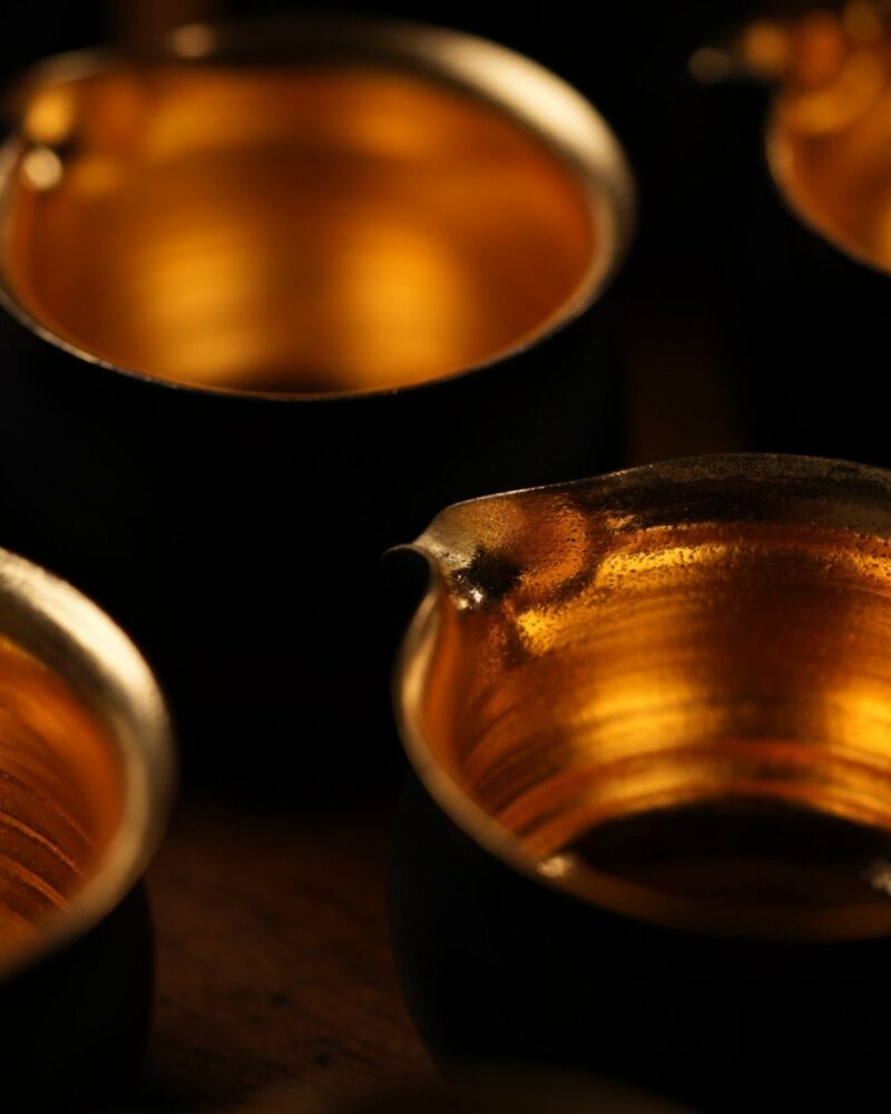 Handmade Clay Black Glaze Gold Brushed 100ml Fair Cup Gong Dao Bei