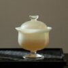 Jade-White-Glass-Yellow-High-Foot-150ml-Gaiwan1 Jade White Glass Yellow High Foot 150ml Gaiwan