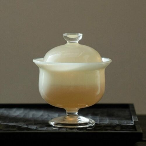 Jade White Glass Yellow High Foot 150ml Gaiwan