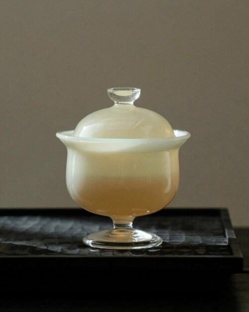 Jade White Glass Yellow High Foot 150ml Gaiwan