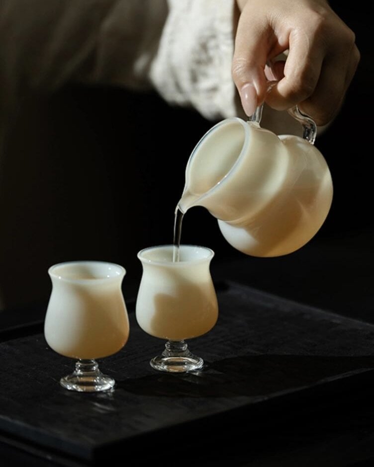 Jade-White-Glass-Yellow-High-Foot-150ml-Gaiwan10 Jade White Glass Yellow High Foot 150ml Gaiwan