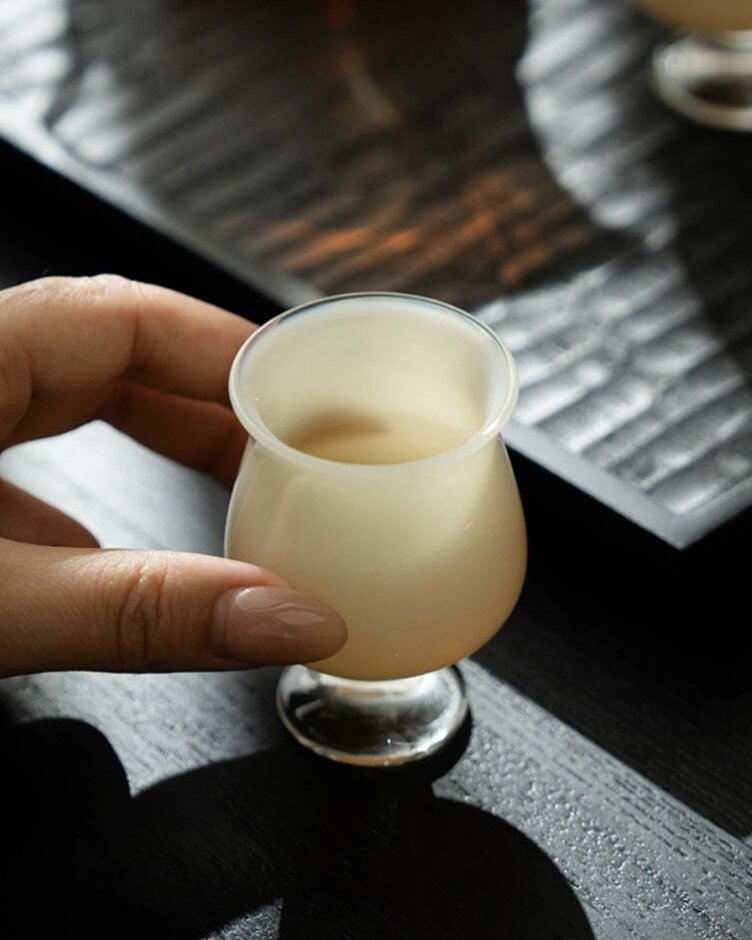 Jade-White-Glass-Yellow-High-Foot-150ml-Gaiwan11 Jade White Glass Yellow High Foot 150ml Gaiwan