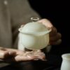 Jade-White-Glass-Yellow-High-Foot-150ml-Gaiwan14 Jade White Glass Yellow High Foot 150ml Gaiwan