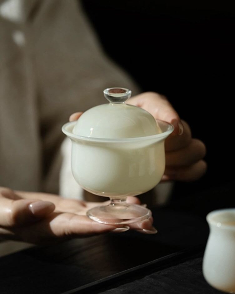 Jade-White-Glass-Yellow-High-Foot-150ml-Gaiwan14 Jade White Glass Yellow High Foot 150ml Gaiwan