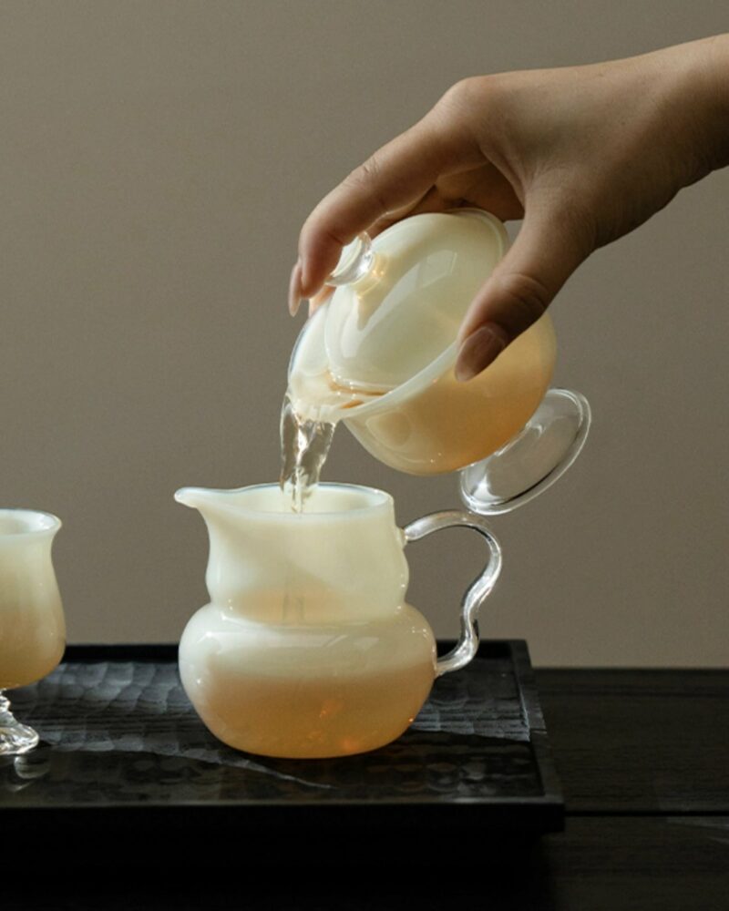 Jade-White-Glass-Yellow-High-Foot-150ml-Gaiwan15 Jade White Glass Yellow High Foot 150ml Gaiwan