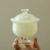 Jade-White-Glass-Yellow-High-Foot-150ml-Gaiwan16 Jade White Glass Yellow High Foot 150ml Gaiwan
